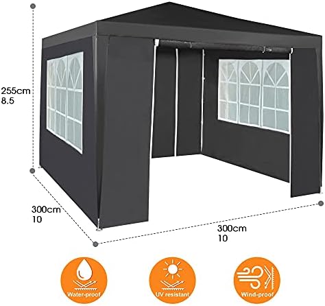 Event Gazebo with 4 Side Panels, Outdoor Waterproof Party Tent Marquee with Coated Steel Frame (Grey, 3X3M)