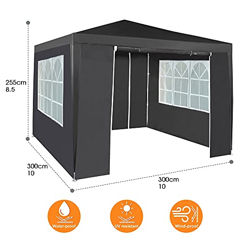 Event Gazebo with 4 Side Panels, Outdoor Waterproof Party Tent Marquee with Coated Steel Frame (Grey, 3X3M)