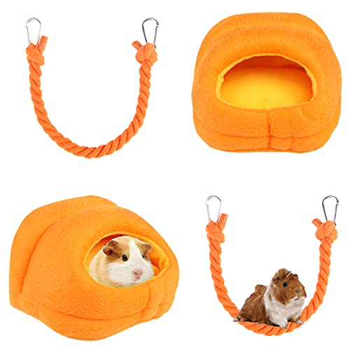 BundleMall Cachette pour souris avec perche et corde à grimper, jouet pour furet ou gerbille, rat, hamster, petit furet (petit : 12 x 13 x 9,9 cm, orange) Cover