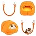 BundleMall Cachette pour souris avec perche et corde à grimper, jouet pour furet ou gerbille, rat, hamster, petit furet (petit : 12 x 13 x 9,9 cm, orange)