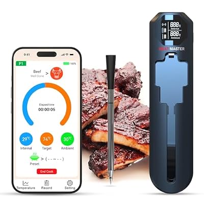 Wireless Bluetooth Meat Thermometer for Grill, Smoker, BBQ, Oven – 820ft Range, Digital Instant Read Cooking Probe for Steak, Turkey – Smart App Control, High Accuracy, Single Probe