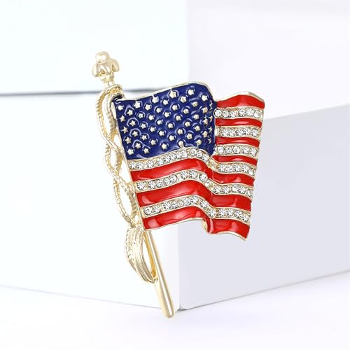 Image of coadipress American Flag Brooches for Women Men Rhinestone Crystal 4th of July American Patriotic Flag Brooches Pins Sparkle Veterans Independence Day Accessory Gifts