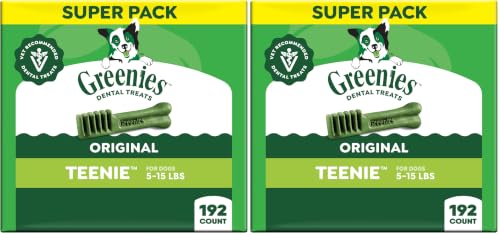 Image of Greenies Veterinarian-Recommended Adult Natural Dental Dog Treats Teenie Size, Dog Dental Chews, Original Flavor, 54 oz. Pack, 192 Count (Pack of 2)