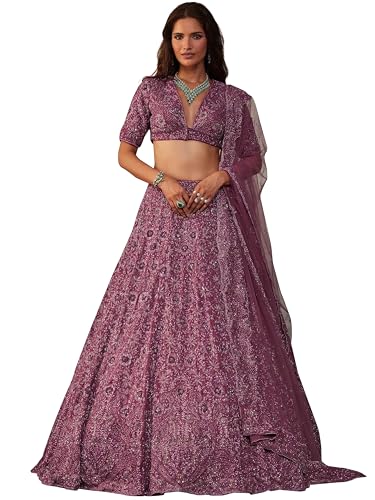 Image of TRENDMALLS Women's Art Silk Heavy Embroidery With Sequence Work Lehenga Choli Unstitch Blouse with Dupatta (New-Bridal-Latest-Wedding-Sequence-Lehenga-Designer)