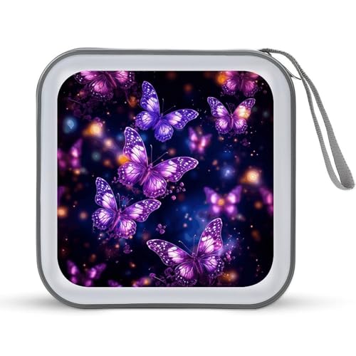 Funda para CD de mariposas moradas con capacidad para 40 discos y cierre de cremallera en plástico duro 2
