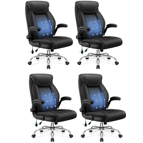 Image of BestGlory Executive Office Chair with Lumbar Support, Big and Tall Ergonomic Computer Desk Chair, Leather Comfy High Back Gaming Chair with Flip Up Arms & Rocking Function for Home Office, Black