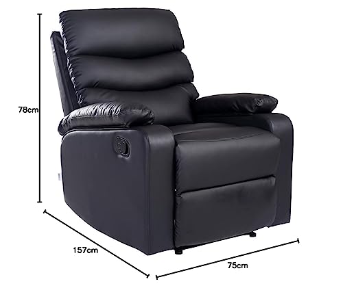 ASHBY BONDED LEATHER RECLINER ARMCHAIR SOFA CHAIR RECLINING HOME LOUNGE (Black)