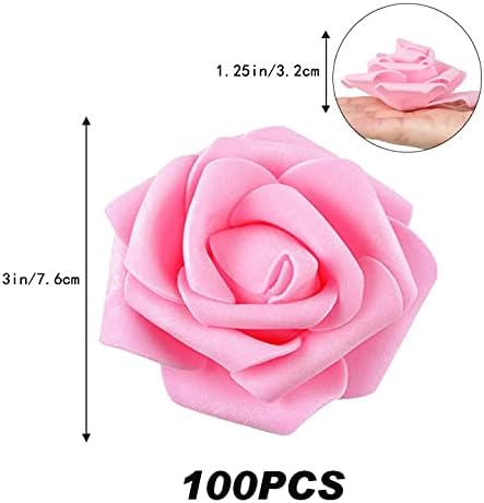 IPOPU 100 Pcs Artificial Rose Flower Heads Real Looking Baby Pink Fake Roses Flowers Foam Blush Roses for DIY Wedding Centerpieces Party Baby Shower Banquet Home Decorations (Pink, Stemless) - Image 3