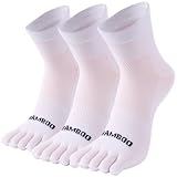 SPST Toe Socks for Men and Women, Seamless Viscose Five Finger Ankle Socks, Athletic Running Moisture Wicking Breathable Lightweight Socks, 3 Pairs White Small