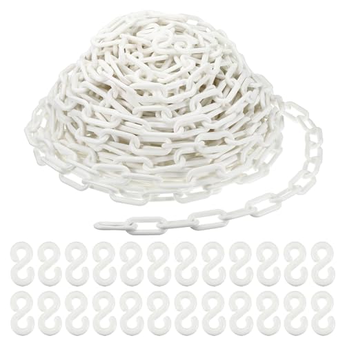 PATIKIL Plastic Chain Links, 100 Foot 2 Safety Barrier Chain White for Crowd Control, Queue Line, Parking, Fence, Gate, Concert, Construction Site and Decoration