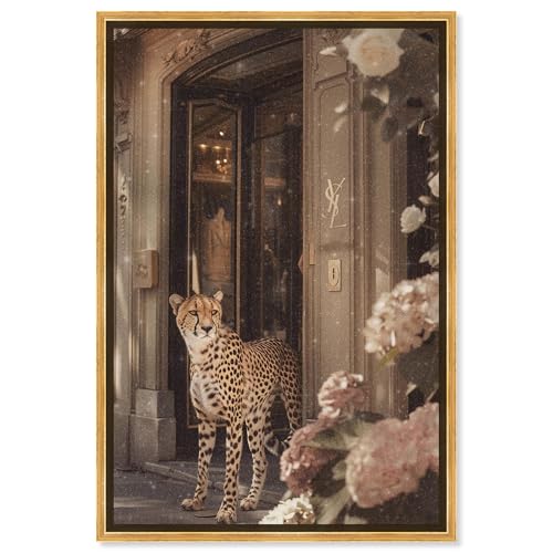 Art Remedy Cheetah at the Store Canvas Fashion Designer Wall Art, Gold Frame, 36" x 54" by Art Remedy - Used condition - US$46.07