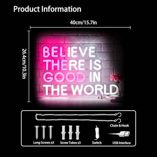 Image of Believe There is Good in the World Neon Sign Led Neon Light Signs for Wall Decor Light Up Sign for Birthday Party Club Gift