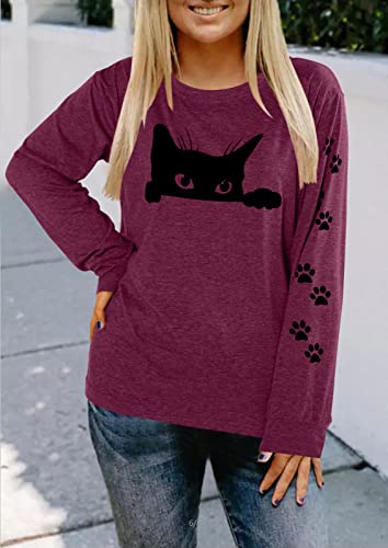 Image of Cat Shirts for Women - Loose Fit Lightweight Long Sleeve Animal Tops