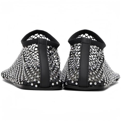 Mesh Ballet Flats Round Toe Shiny Gem Mesh Flats Rhinestone Short Boots Sexy Sandals Cutout Sparkly Comfortable Beach Casual Dress Flats for Women3