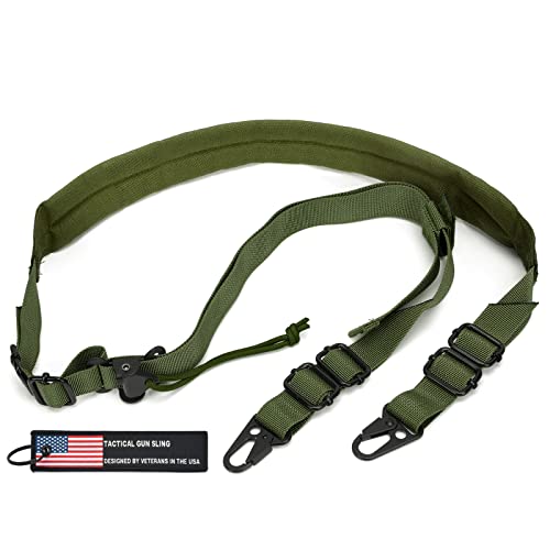 WarBull Quick Adjust Rifle Sling, 2 Point Sling with HK Hook, Soft Shoulder Pad Sling for Shotgun and Crossbow, Traditional for Hunting Shooting and Outdoor Sports with Keychain Gift(Army Green)