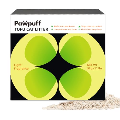 Pawpuff Tofu Cat Litter Strong Clumping Litter 99.9% Dust Free and Flushable Cat Litter, Natural Sustainable Ingredients Odor Control, Low Tracking