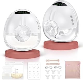 Lulia Tire Lait Electrique Main Libre avec 4 Modes 9 Niveaux, Forte Aspiration de 350mmHg, Komfortabler, Sans BPA, Tire Lait Main Libre avec Bride de 17/19/21/24 mm (Blanc - 2 Paquets)