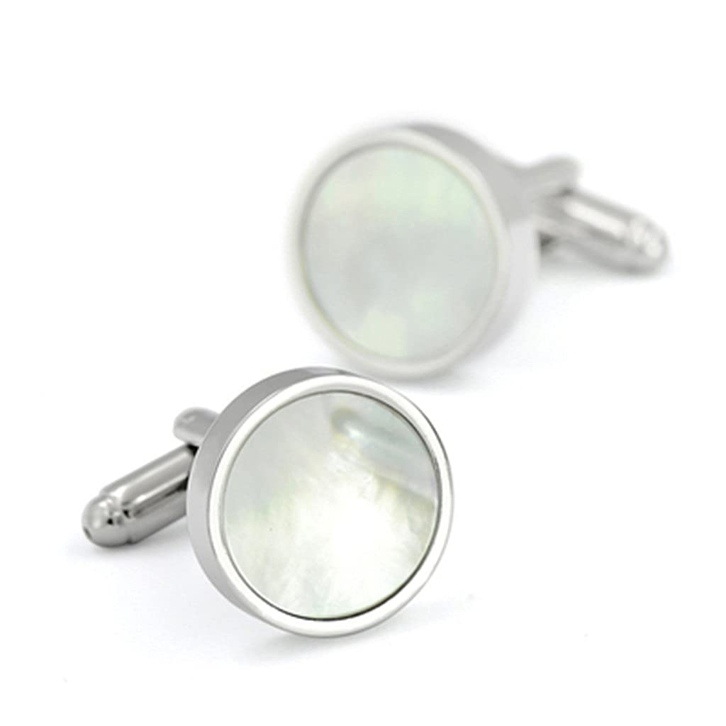 Klassische weiße Muschel-Kupfer-Manschettenknöpfe für Herren, Party, Hochzeit, Anzug, Hemd, Manschettenknöpfe, individuelle Eleganz (Farbe: Silber, Größe: wie abgebildet)