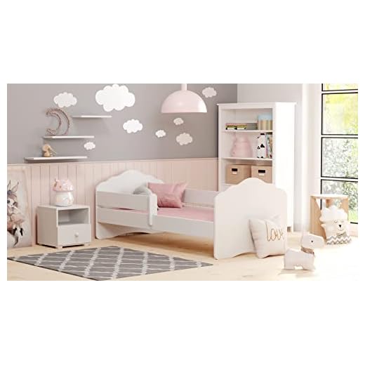 KOBI Lit Enfant FALA Blanc | 140x70 cm | Lit Garcon Petite Fille Lits pour Enfants | avec Un Matelas et Un Cadre | Meuble la Chambre Bebe | Lit Simple avec Barriere
