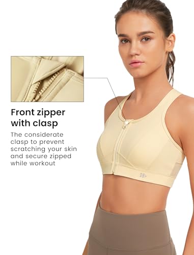 Image of Yvette Zip Front Sports Bra - High Impact Sports Bras for Women Plus Size Workout Fitness Running