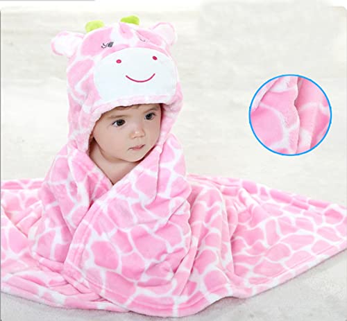 Image of TONWHAR 0-4 Years Toddlers' And Kids' Boys Girls Animal Face Hooded Blanket Baby's Bathrobe,Plush After Bath Blanket(Pink Cow)