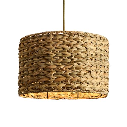YGZPALH Lampada A Sospensione Vintage in bambù con Paralume in Rattan Lampadario A Cesto in Rattan Intrecciato A Mano con Struttura in Metallo Lampada A Sospensione Aperta in Rattan