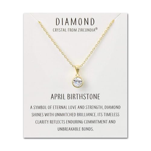 Philip Jones 18k Gold Plated April (Diamond) Birthstone Necklace Created with Zircondia® Crystals