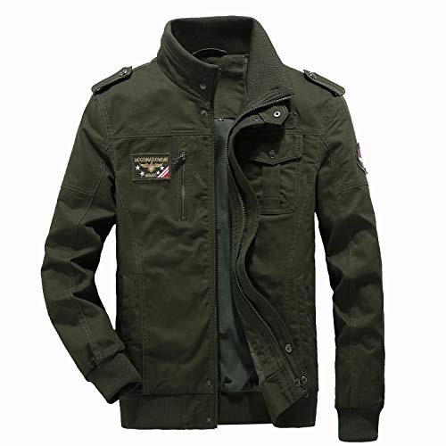 LABEYZON Men's Outdoor Casual Cotton Bomber Jacket Tactical Cargo Windbreaker Military Jacket Men (Army Green L #1)