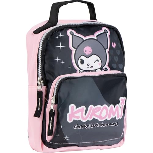 Sac à dos enfant pour loisirs Hello Kitty Kuromi de couleur rose et noir avec 2 compartiments 19 x 23 x 8 cm, multicolore, Estándar, Décontracté