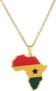Nothers Ghana Necklace 18K Gold Plated Stainless Steel Pendant for Men Women African Jewelry