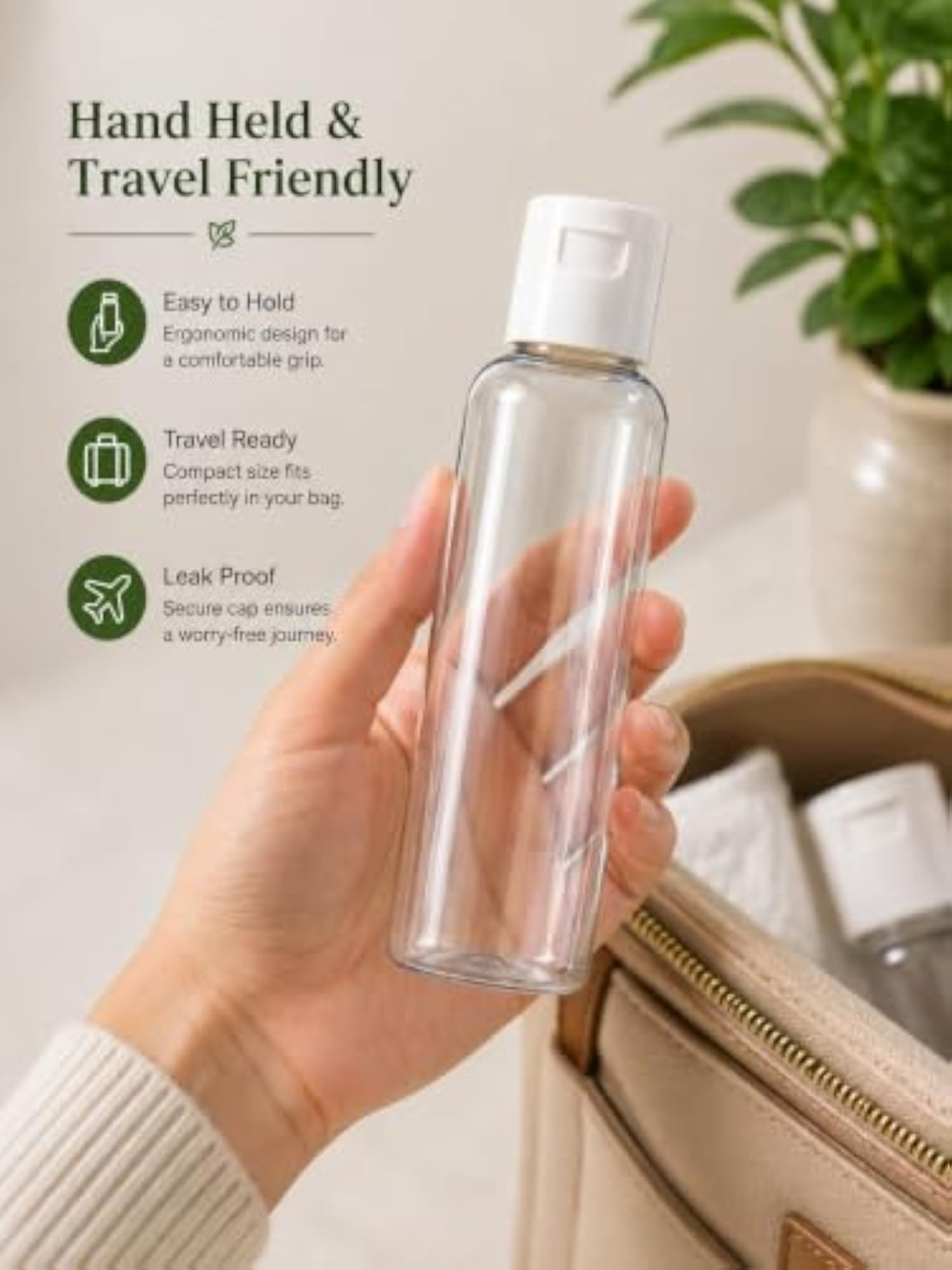 3 Pcs Empty Refillable Bottles with Cap, 60ml