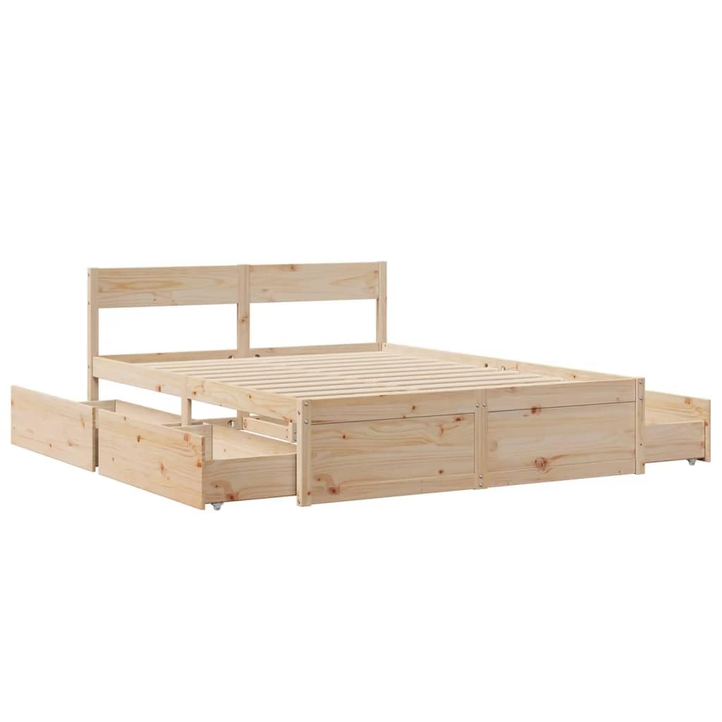 vidaXL Giroletto con Cassetti 150x200 cm in Legno Massello di Pino, giroletto con cassetti, arredo Camera da Letto, Letto Contenitore