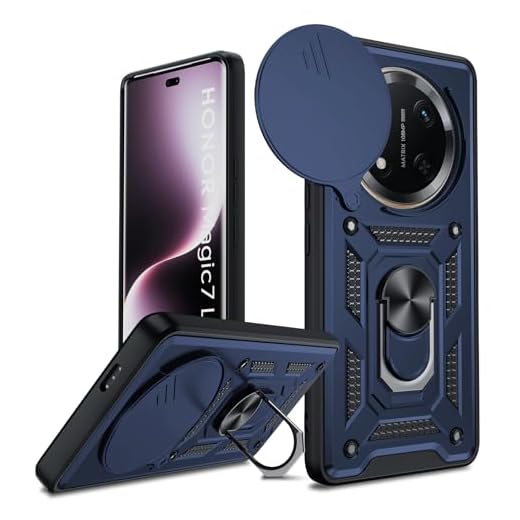 LeYi Coque pour Honor Magic 7 Lite 5G Antichoc Full Protection Caméra Coulissante,Anneau Support, Étui de PC Dur et TPU Silicone Militaire Anti-Rayures Coque,Bleu