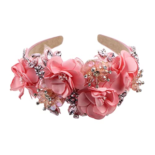 Big Chunky Flower Headband Crystal Bead Handmade Wide Jeweled Hairband Hairwear Accessories Festival Rhinestone Hair Band (pink) Big Chunky Flower Headband Crystal Bead Handmade Wide Jeweled Hairband Hairwear Accessories Festival Rhinestone Hair Band (pink)