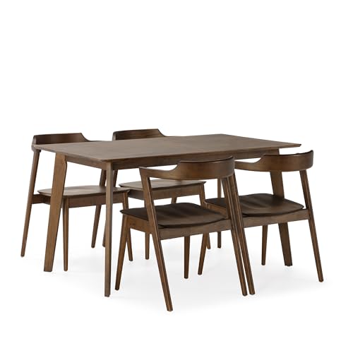 HOMN LIVING Juego de Mesa de Comedor Rectangular 140x80 cm y 4 sillas de Comedor Venus Color Nogal
