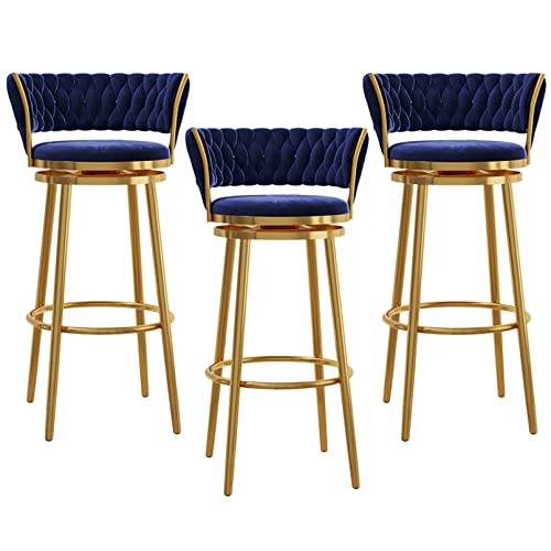 Lujosos taburetes giratorios de terciopelo con respaldo tejido, juego de 2 elegantes sillas de pub con reposapiés para el hogar, cocina, bar, color negro