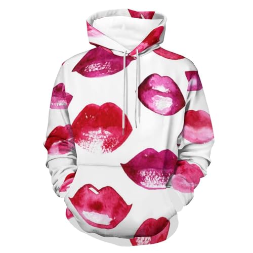 Sweat à capuche unisexe rouge à lèvres imprimé UMENG taille S pour homme et femme