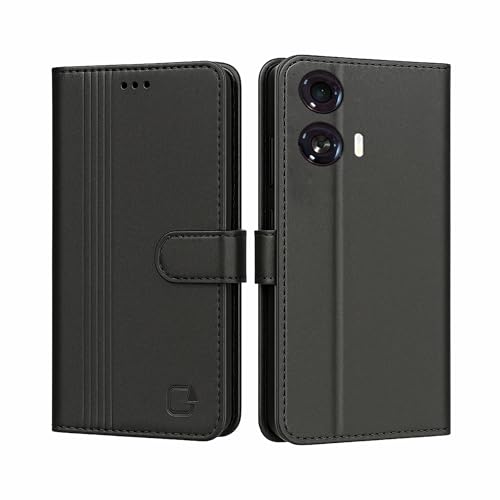 Image of AIBEX Shock Proof Flip Compatible for Motorola G96 5G / Motorola Edge 50 Fusion 5G Flip Cover Leather Finish | Inside TPU with Card Pockets | Wallet Stand | Complete Protection Flip Case - Black