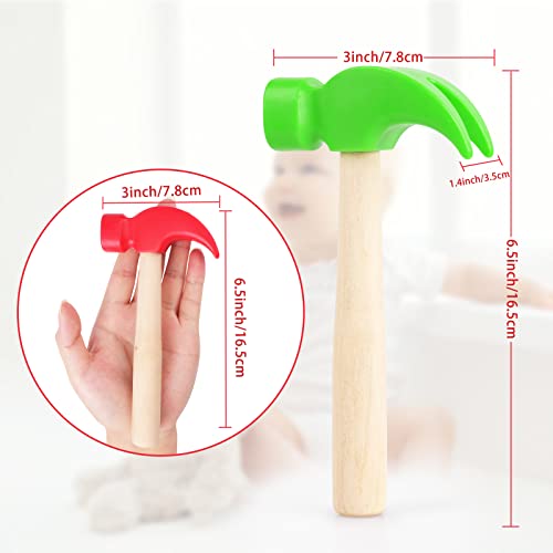 Image of Fowecelt 2 Pack Wooden Hammer Toys Simulation Hammers Maintenance Tools Educational Toys for Kids Birthday Party Games Supplies(Red & Green)
