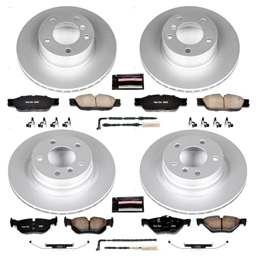 Image of PowerStop Front and Rear Brake Kit for BMW 328i 2007 - Fully-Coated Disc Rotors with Z23 Carbon-Fiber Ceramic Brake Pads Upgrade, CRK4106