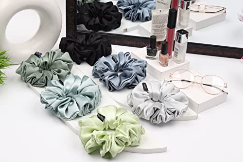 Image of Premium Satin Scrunchies for Women | Hair Bands, Ponytail Holders & Rubber Bands | Oversize, Fluffy, No-Damage Hair Ties | Girls Hair Accessories | Extra Large Size | Pack of 6