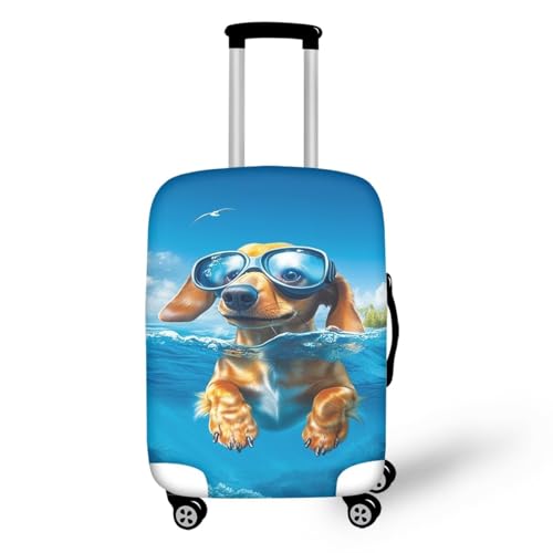 HUGS IDEA Funny Dachshund Suitcase Covers Luggage Cover Protector for Men & Women Elastic Luggage Sleeve for 18-32 Inch Travel Bags Washable Suitcase Cover