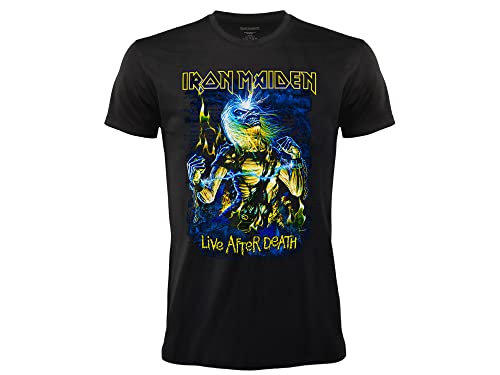 T-shirt Iron Maiden Live After Death T-shirt Rock Officiel Noir Band Heavy Metal Coton Unisexe Adulte Garçon., Noir , XXL