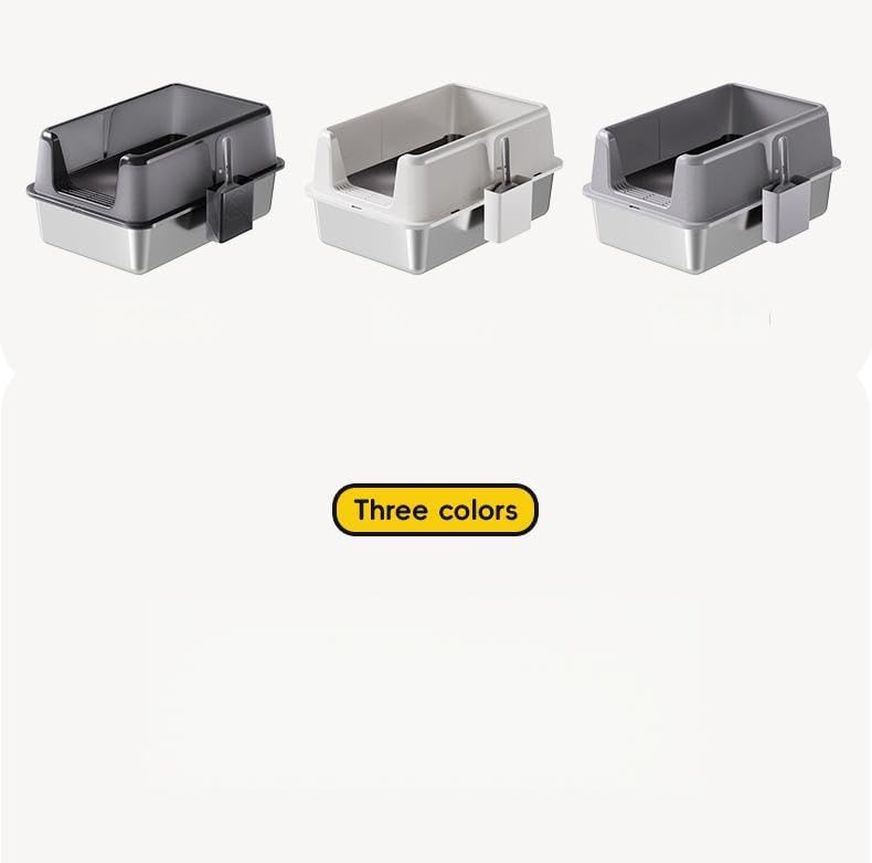 Arenero para gato de acero inoxidable, grande, con tapa y pala miniatura 4