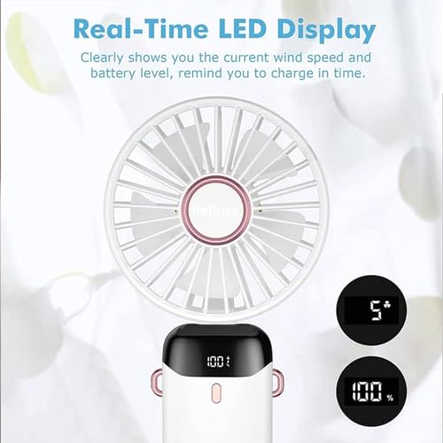 Image of Handheld Fan, USB Rechargeable Mini Portable Fan, Small 5 Speed Pocket Fan with Lanyard and Base, Built-in 4200mAh Battery Desk Fan