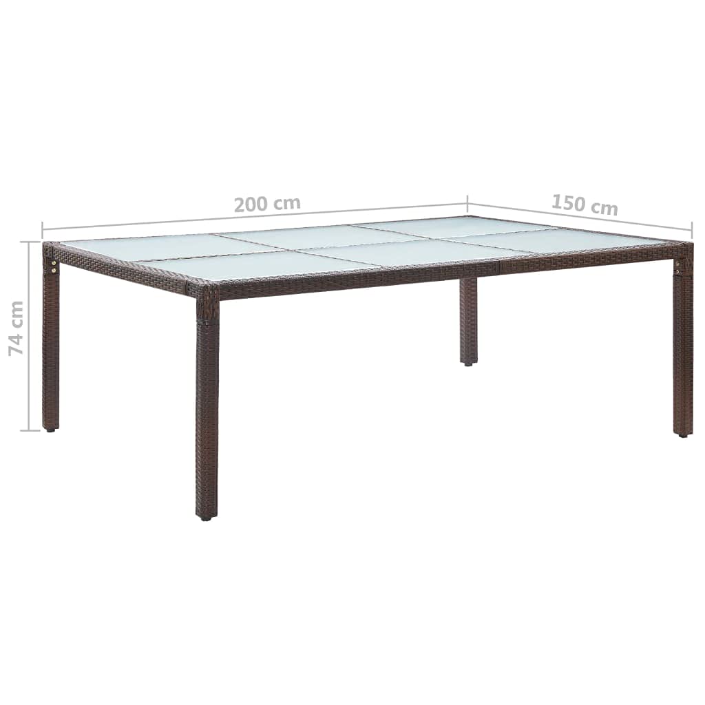 Stół ogrodowy brązowy 200 x 150 x 74 cm polirattanowy | Stalowy stelaż ze szklanym blatem, odporny na warunki atmosferyczne, lekka konstrukcja, łatwy w pielęgnacji