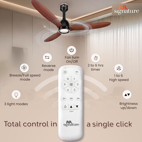 Image of RR Signature COMFYGLOW 1250mm BLDC Underlight Ceiling Fan with 100% Pure Copper Motor - 35W | 350 RPM High Speed | Remote Control & LED Light | 3 Light Modes | 3 Year Warranty - Mahogany