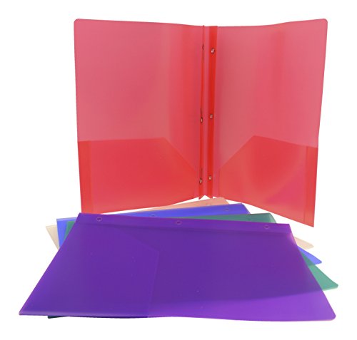School Smart 2 Pocket Portfolio with 3 Hole Fasteners - Pack of 25 - Assorted Colors - 077665