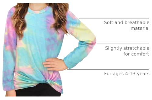 Image of Ecokauer Girls Casual Tunic Tops Knot Front Long Sleeve Loose Soft Blouse T-Shirt Size 4-13