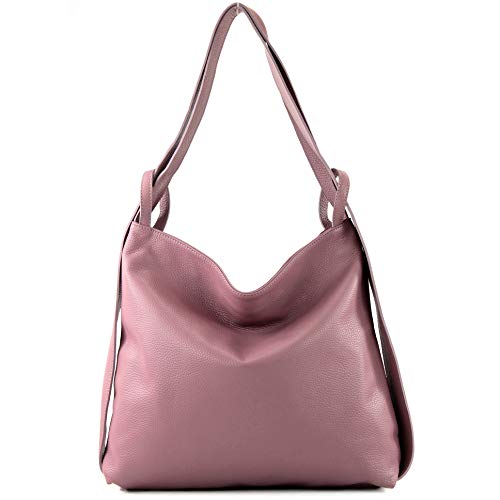 Sac à dos pour femme en cuir gris vieux rose modamoda T192 italien 2in1